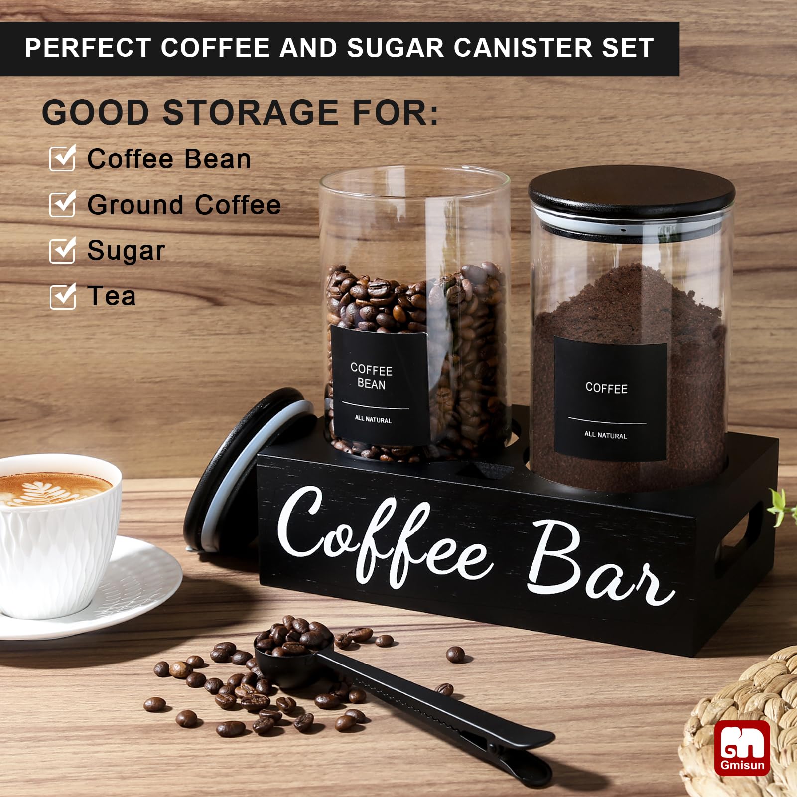 GMISUN glass coffee container transparent view for easy content checking.