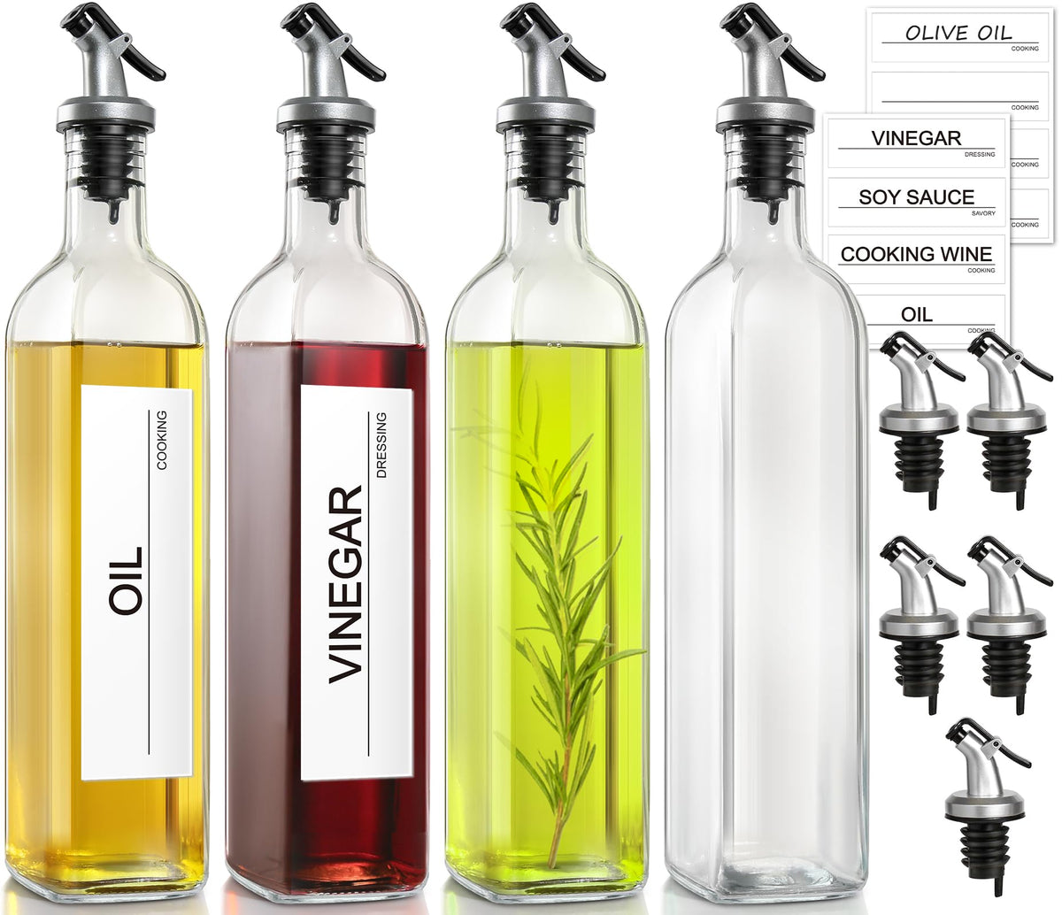 GMISUN olive oil dispenser 4-pack with clear bottles for easy sauce organization