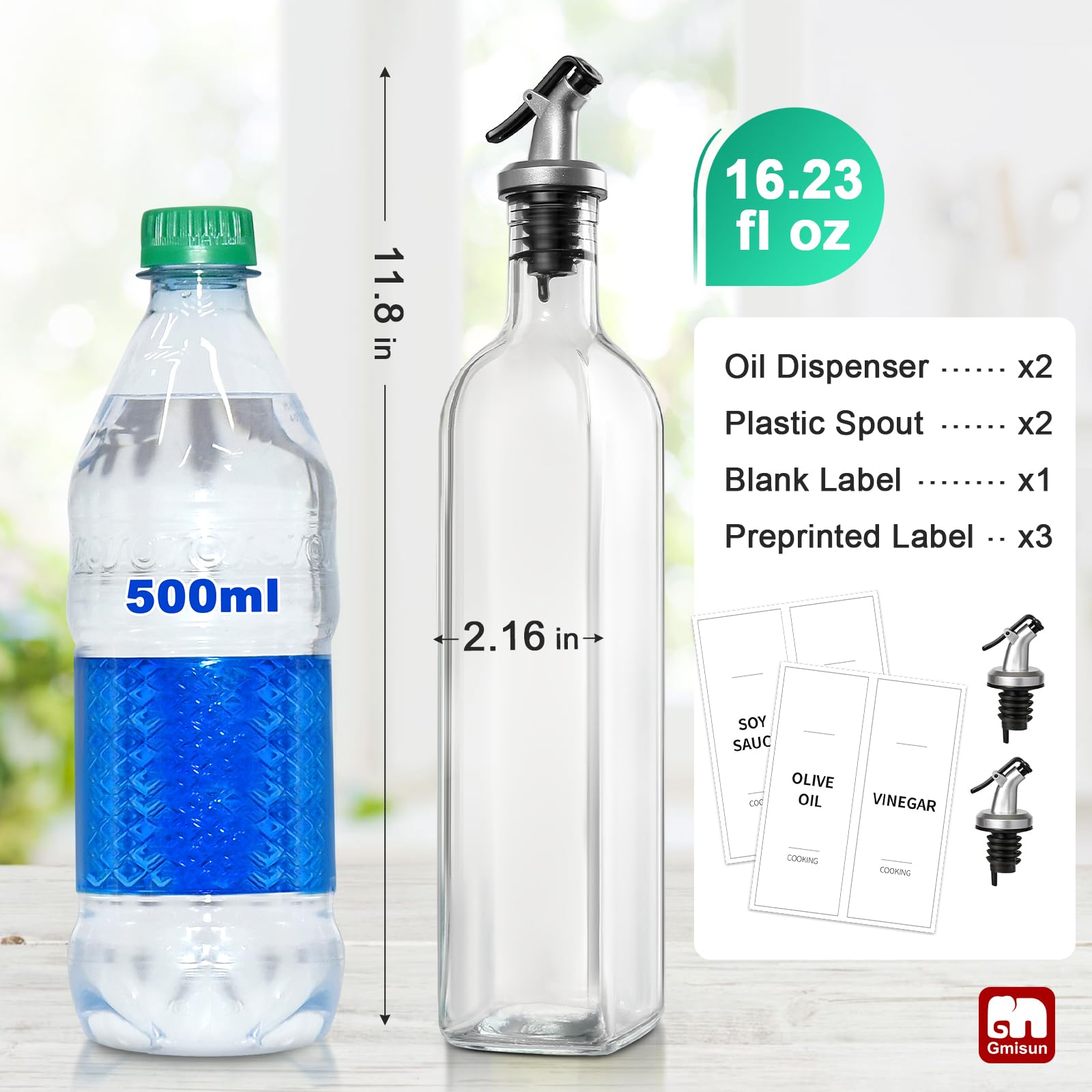 GMISUN 17oz glass bottles provide ample capacity for everyday cooking oils.