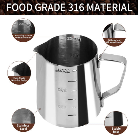 Gmnuiy 350ml milk frothing pitcher with measurement marks for accurate pouring