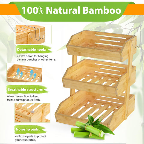 Gmtsl bamboo fruit basket banana hangers for easy fruit access