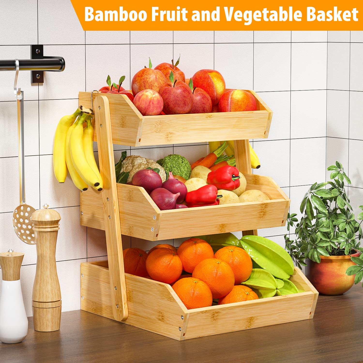 Gmtsl bamboo fruit basket versatile use as bread and snack organizer