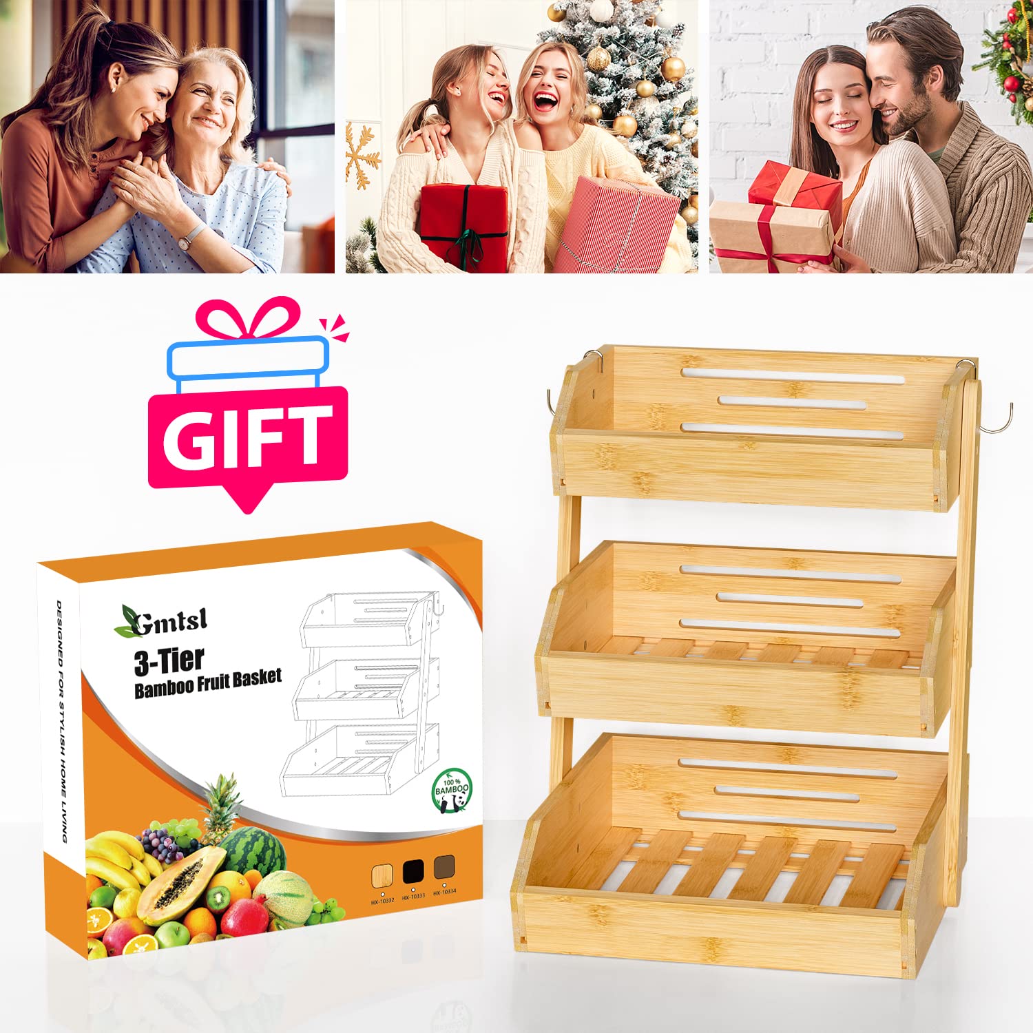 Gmtsl bamboo fruit basket large capacity for fruits and vegetables