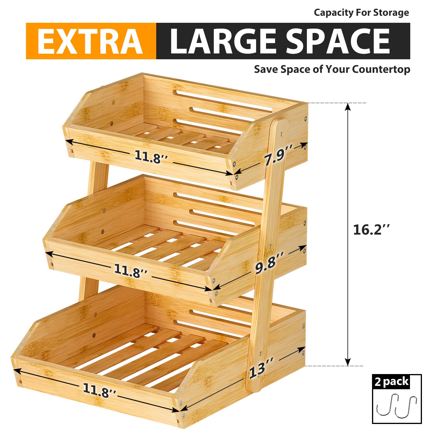 Gmtsl bamboo fruit basket stable design with non slip pads