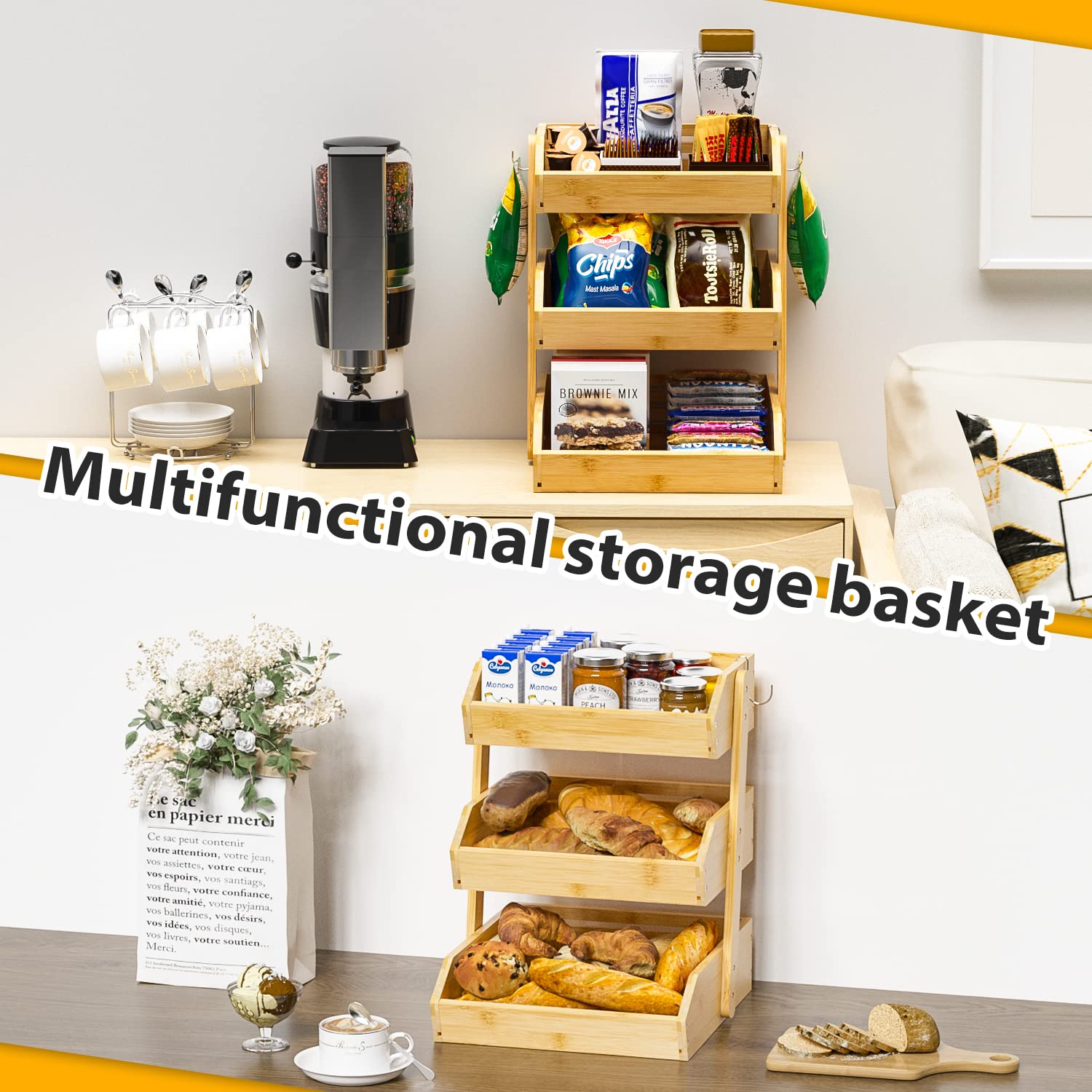 Gmtsl bamboo fruit basket close-up wood texture adds warmth