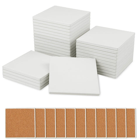 GNIEMCKIN blank ceramic coaster with cork backing, ideal for DIY painting.