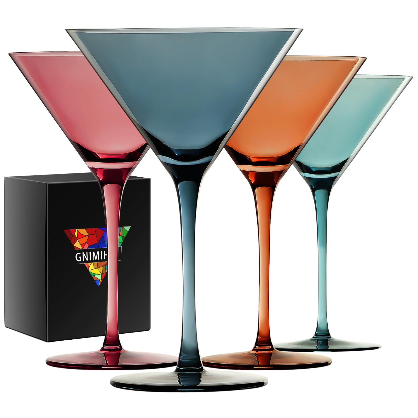 Gnimihz colored martini glasses set of four 9oz brightened for lively parties
