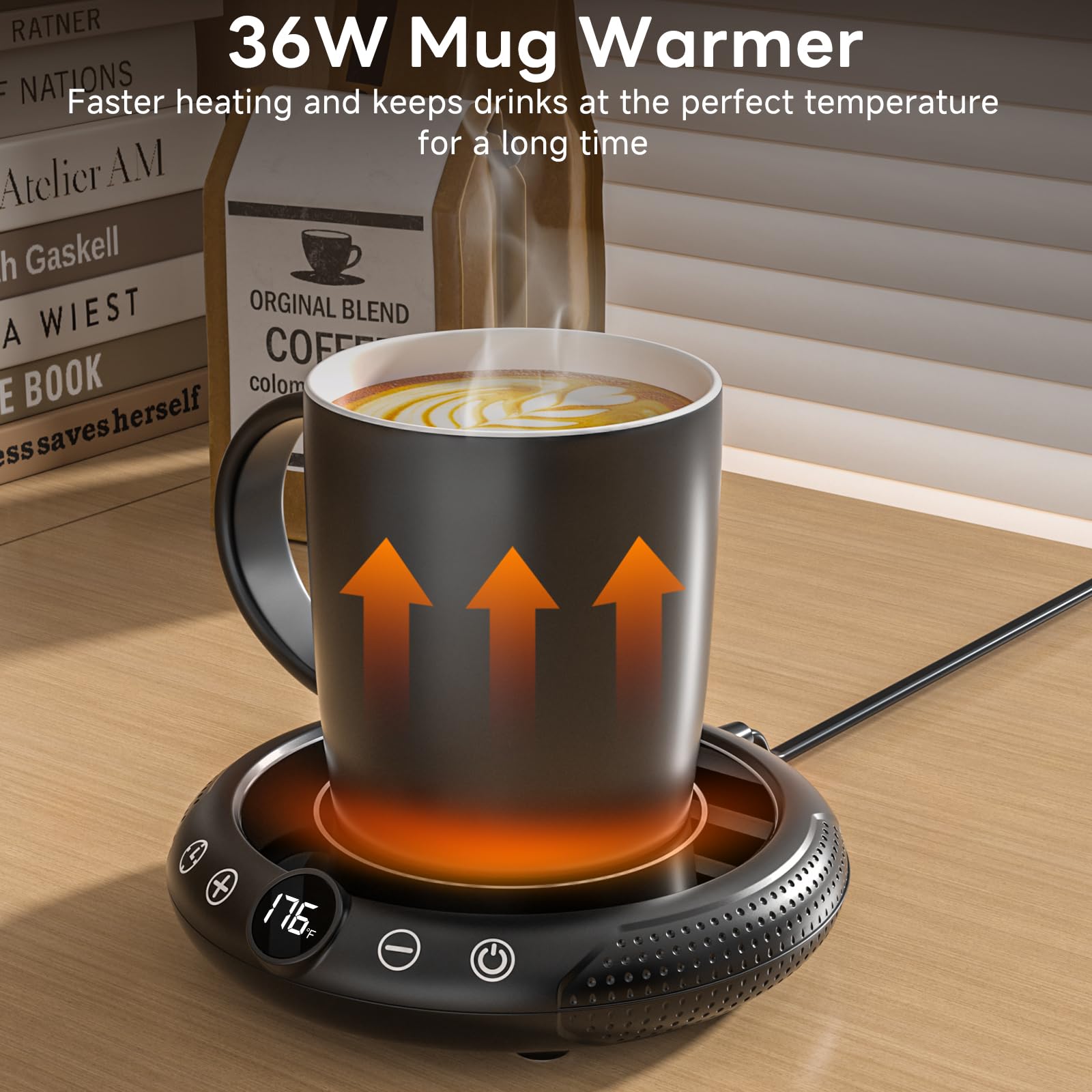 GNIYUIX coffee mug warmer with large 4.4-inch panel distributes heat evenly