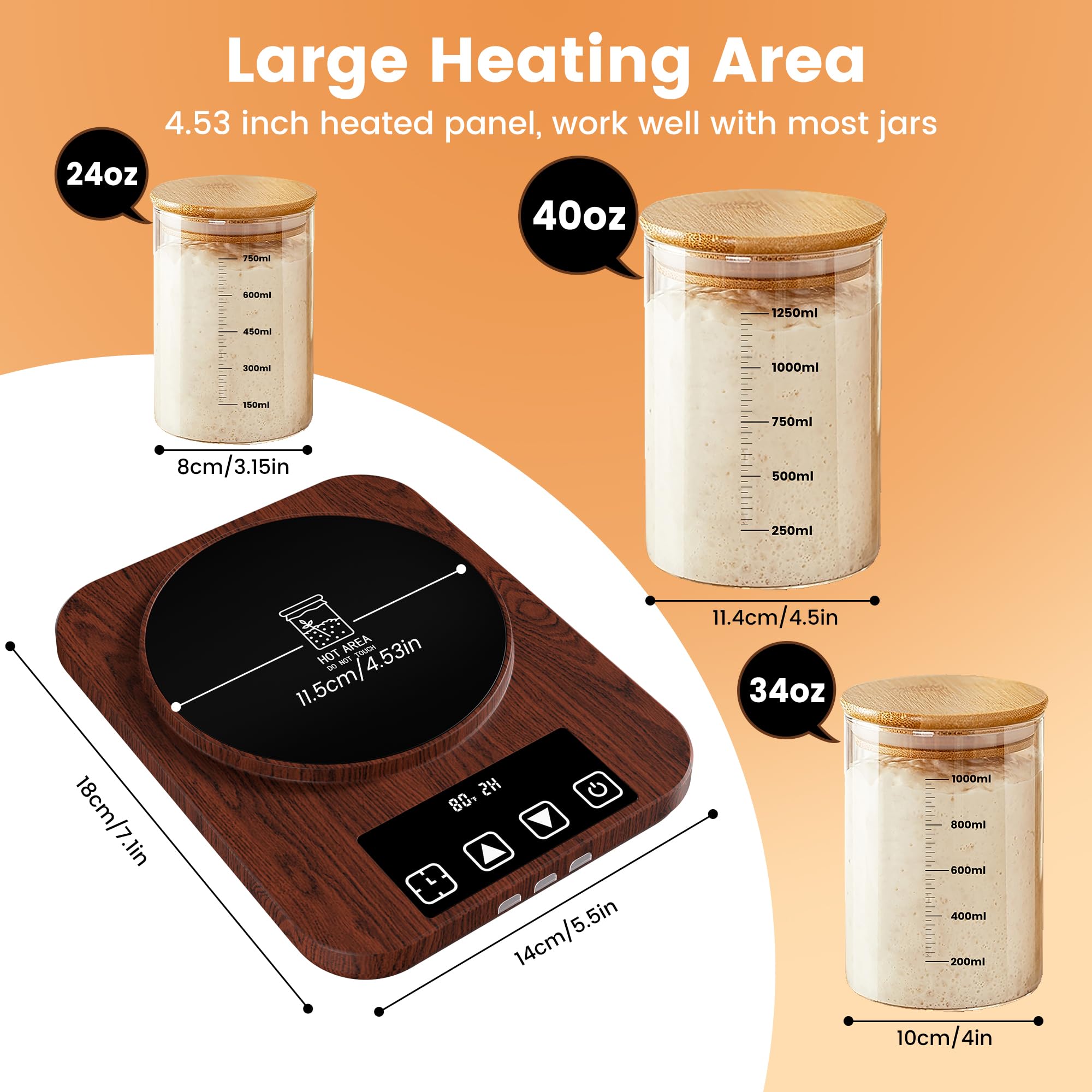 GNIYUIX starter warmer shows jar-fit and clear LED indicators.