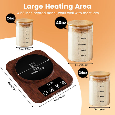 GNIYUIX starter warmer shows jar-fit and clear LED indicators.