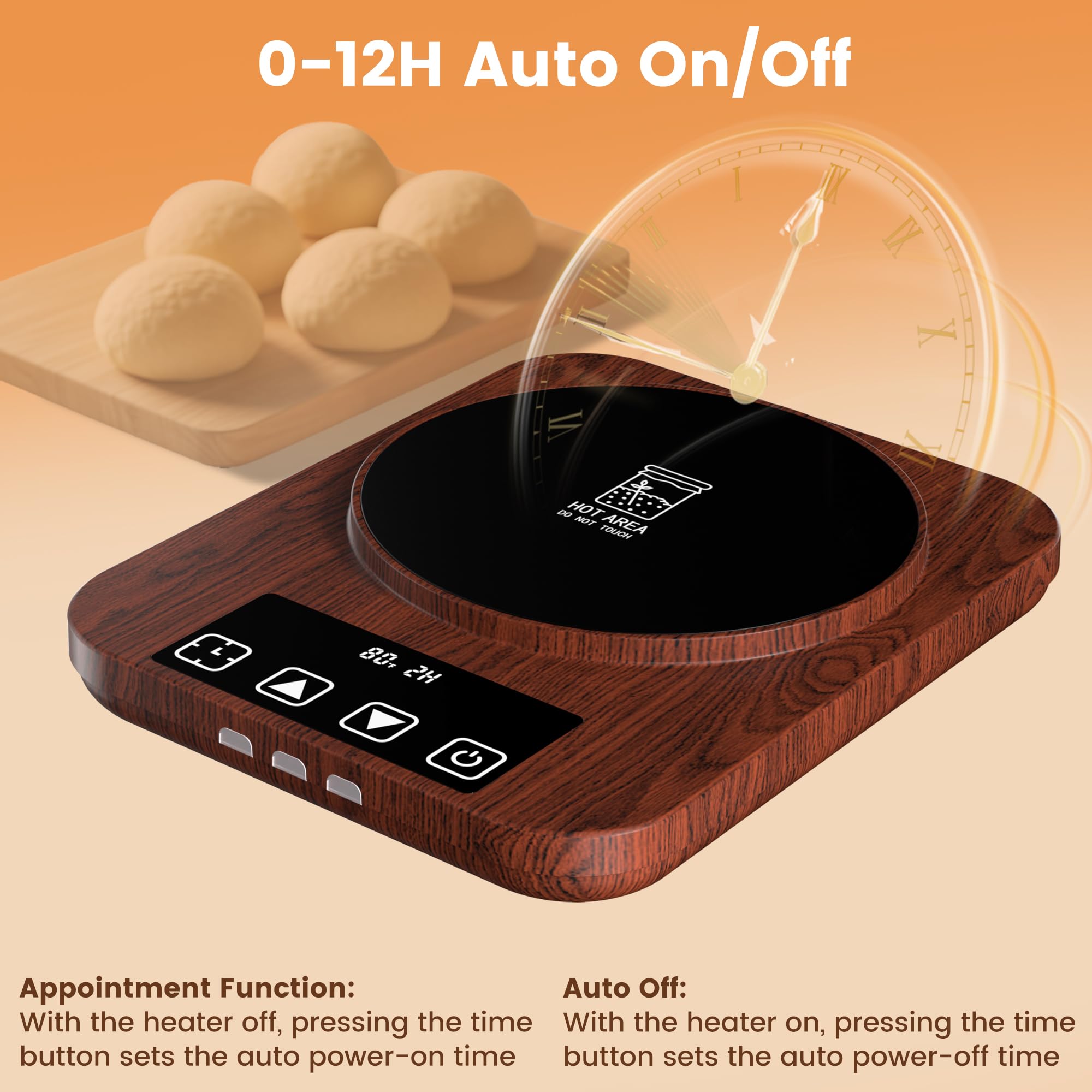 GNIYUIX warmer features timer control for auto on/off.