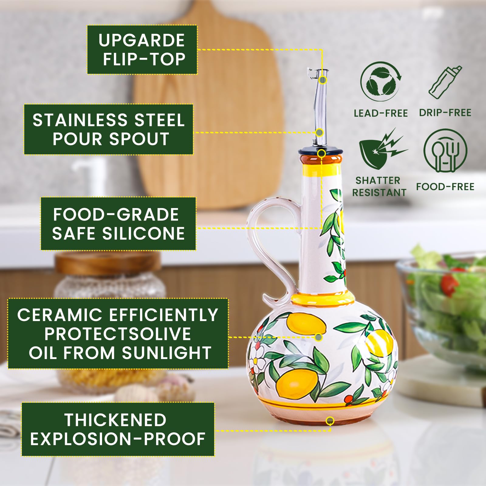 Gnlnkn ceramic cruet with handle offers comfortable grip during everyday use.