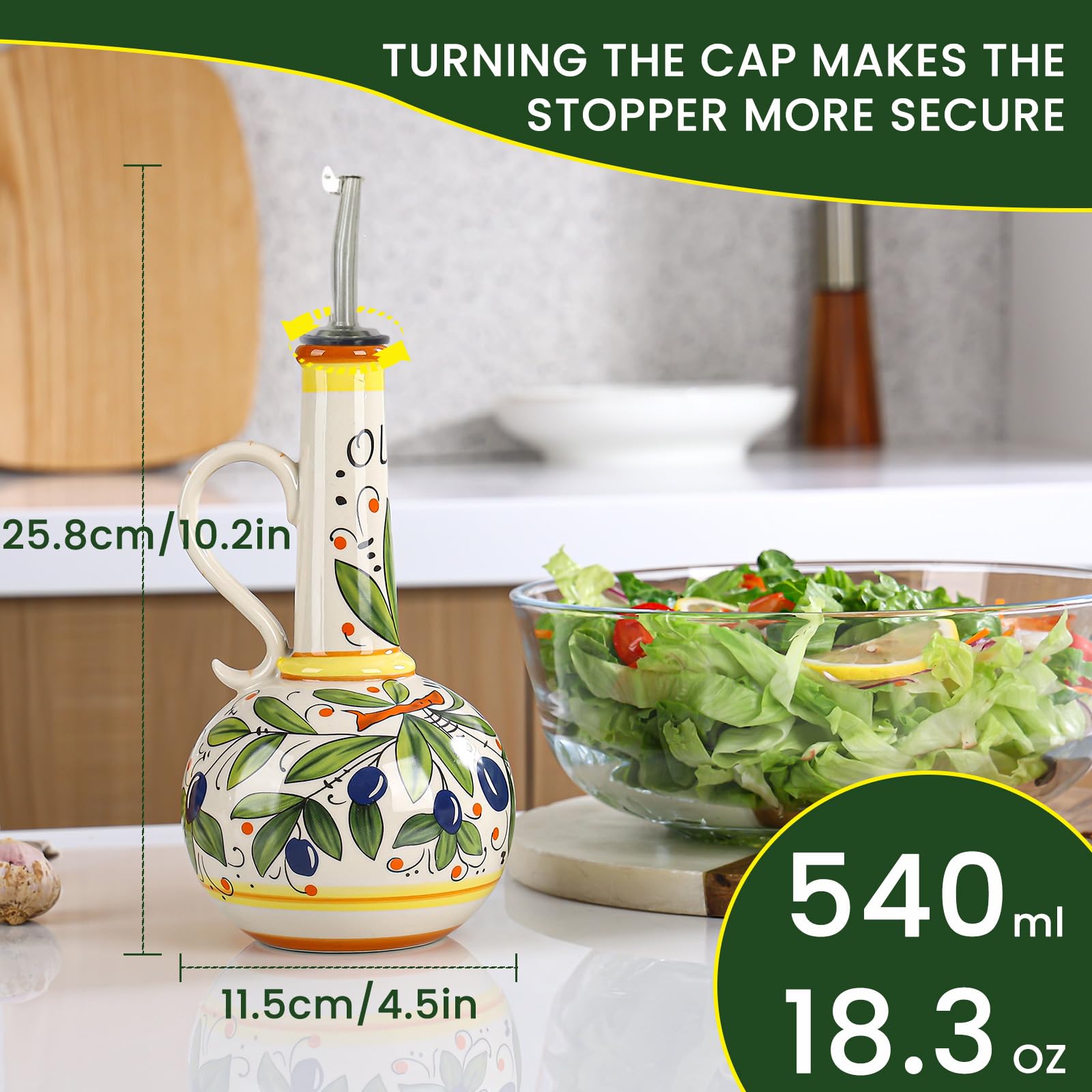 Gnlnkn ceramic vinegar dispenser with stainless spout for controlled pours
