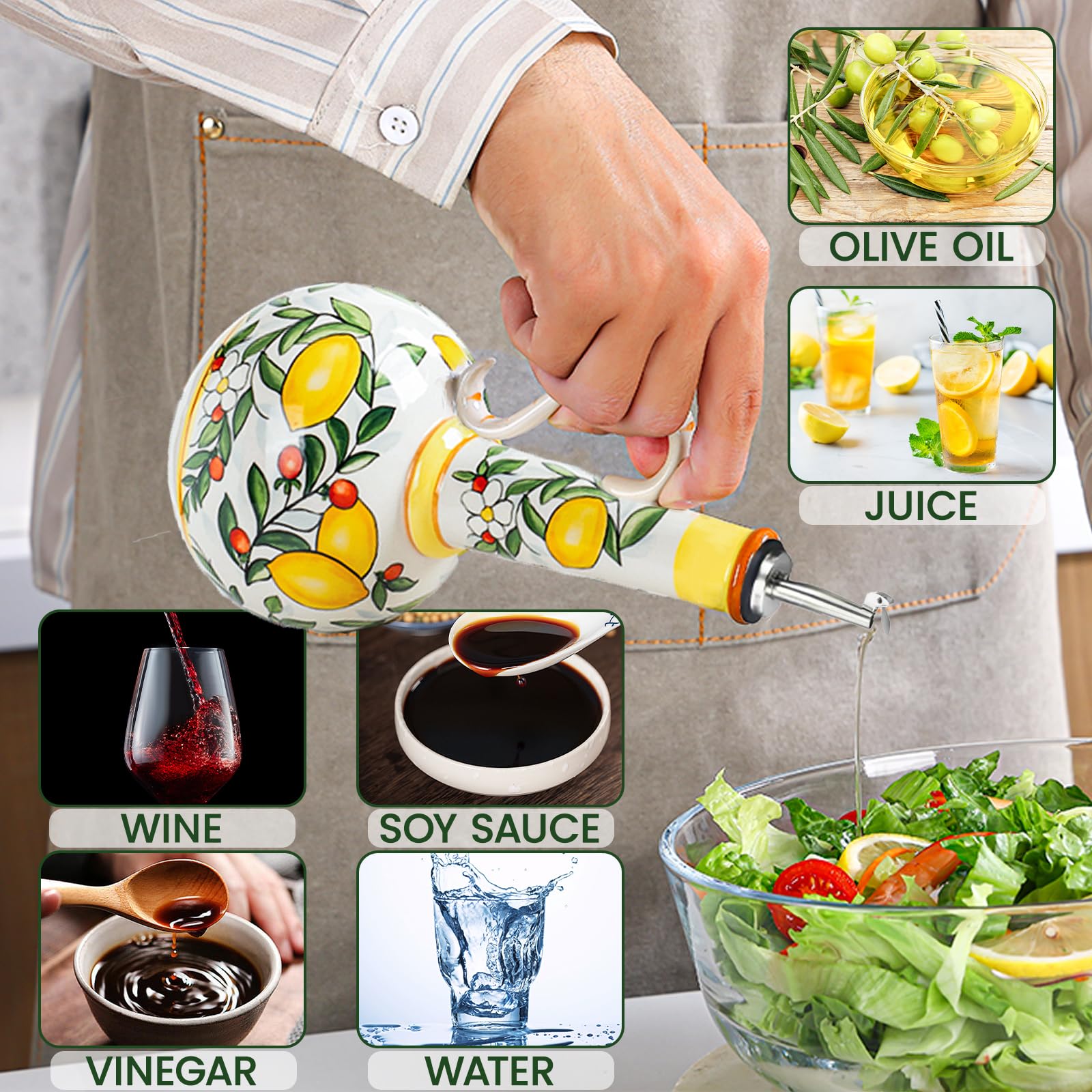 Gnlnkn drip-free spout ensures controlled drizzle for dressings and marinades.