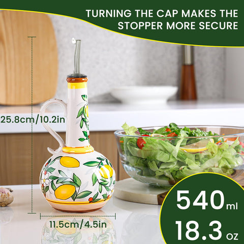 Gnlnkn olive oil dispenser with ceramic body provides elegant, mess-free pouring.