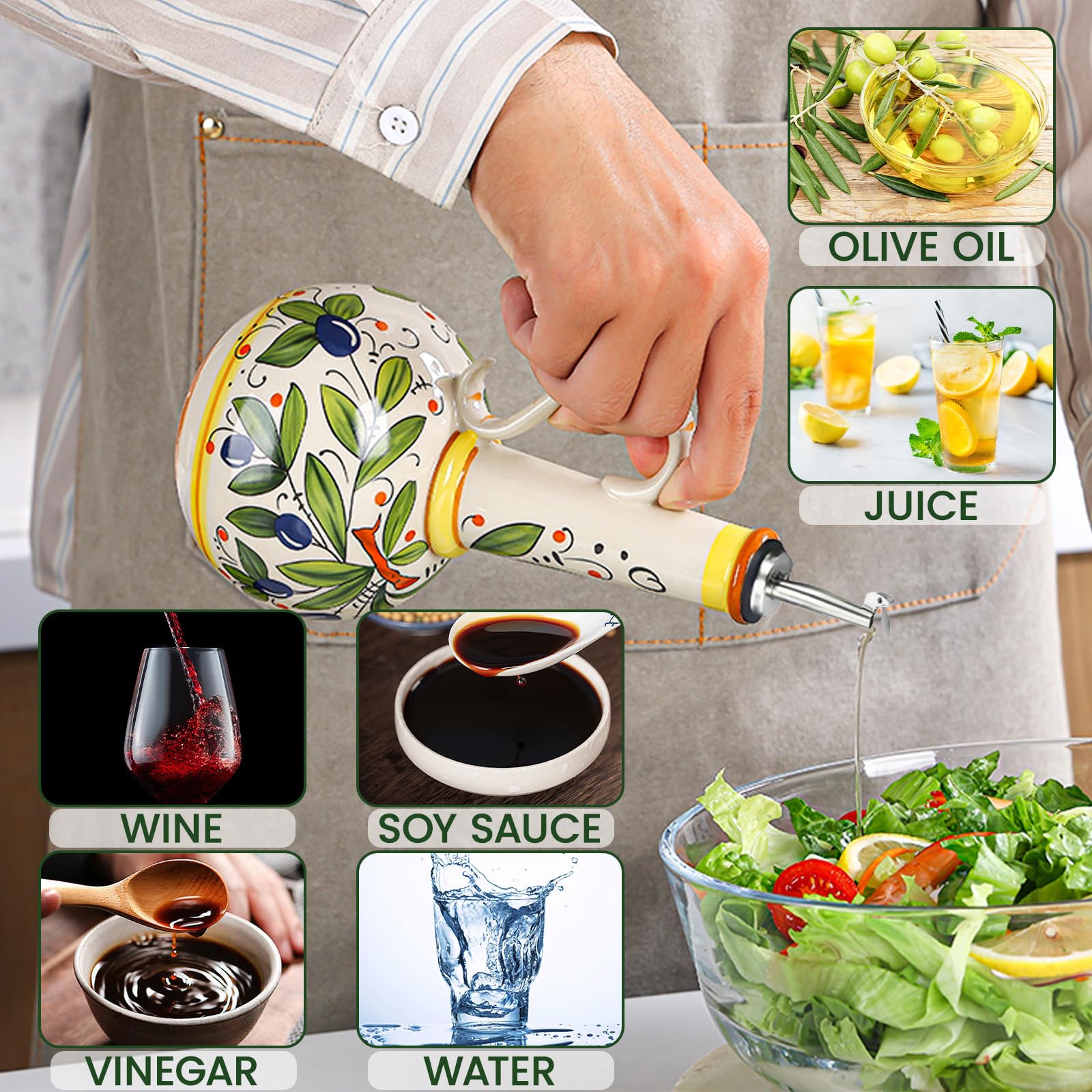 Gnlnkn olive oil dispenser with ergonomic handle for steady pouring