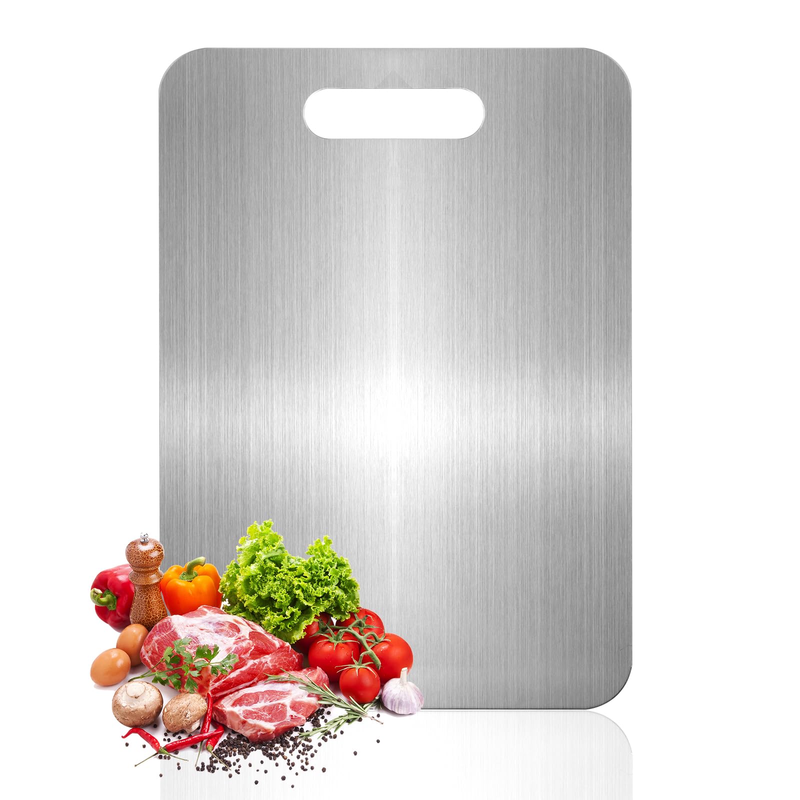 Gnodry Titanium Cutting Board on the kitchen counter showing the large dual-sided surface for fruits and vegetables.