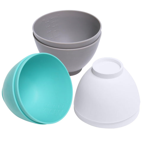 Goalfly silicone mixing bowls set in grey white and green, ideal for melting chocolate