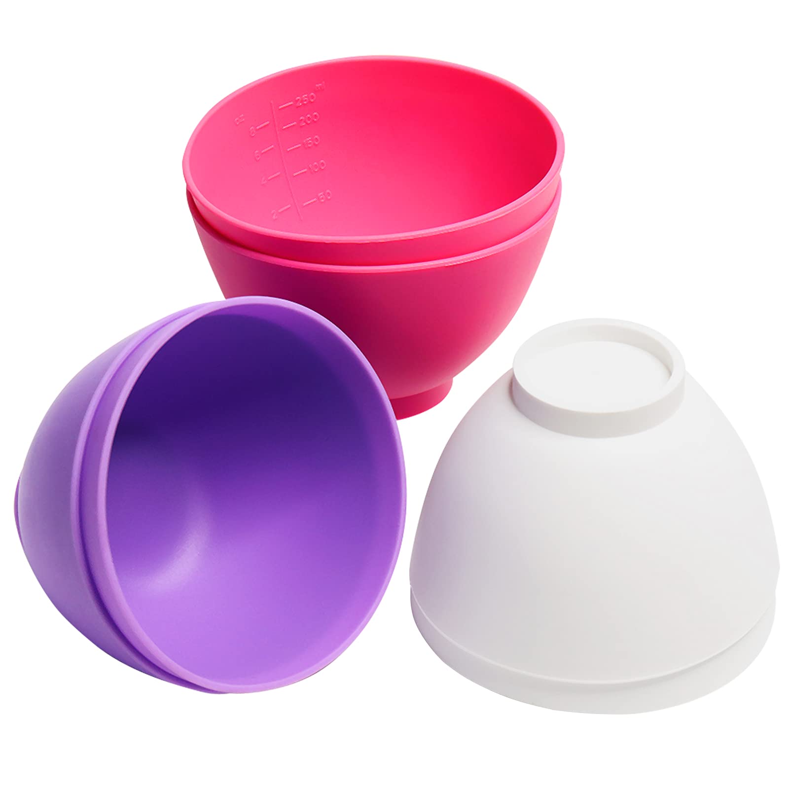 Goalfly silicone mixing bowls set in pink, white, and purple for versatile prep and serving.