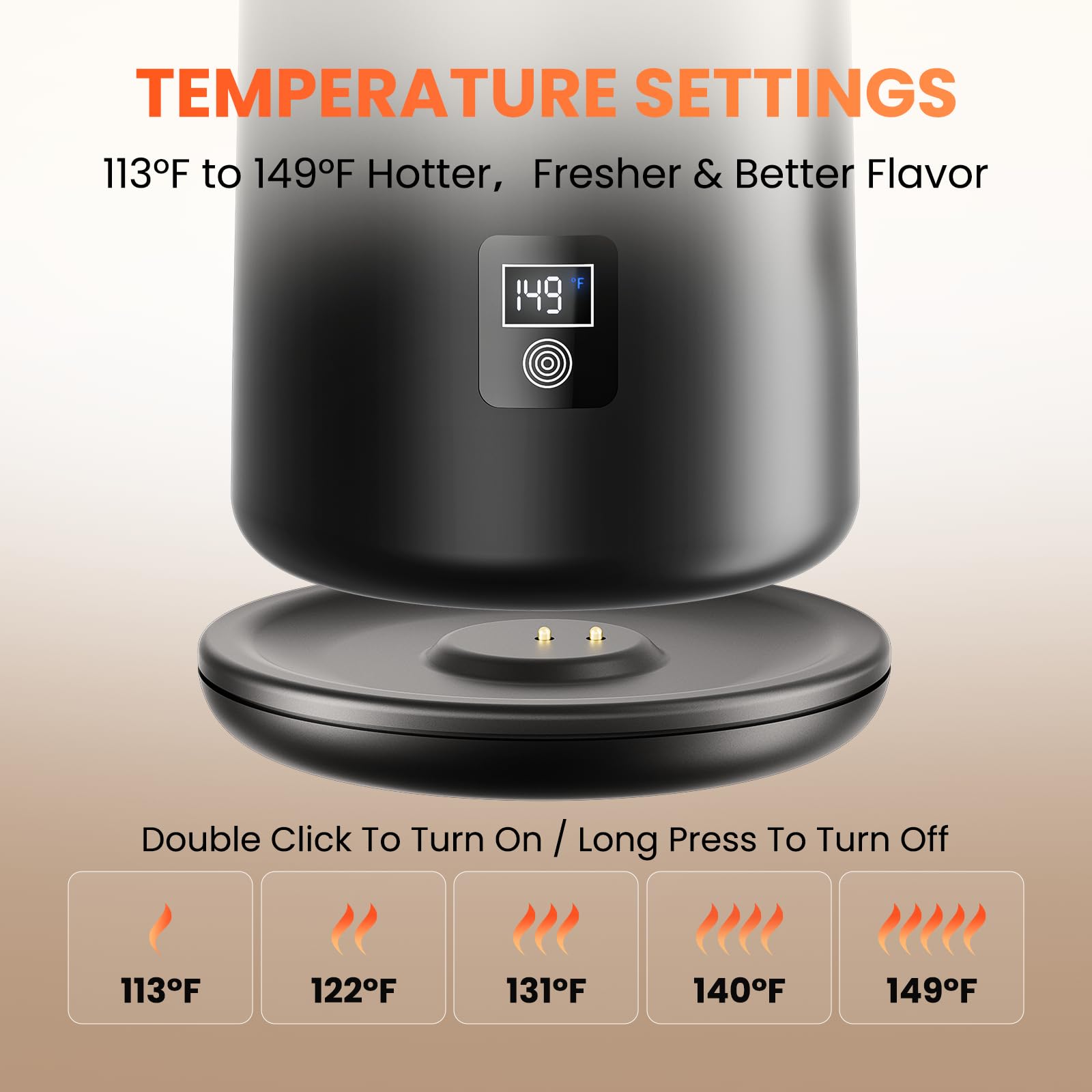 GOANDO mug LED temperature display shows precise heat levels