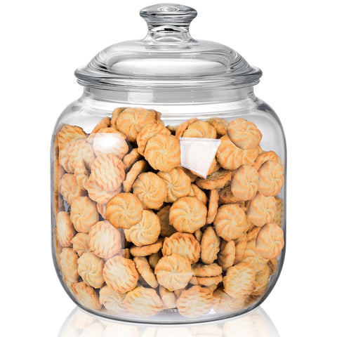 Goaste 135oz acrylic cookie jar with lid, clear visibility for cookies.