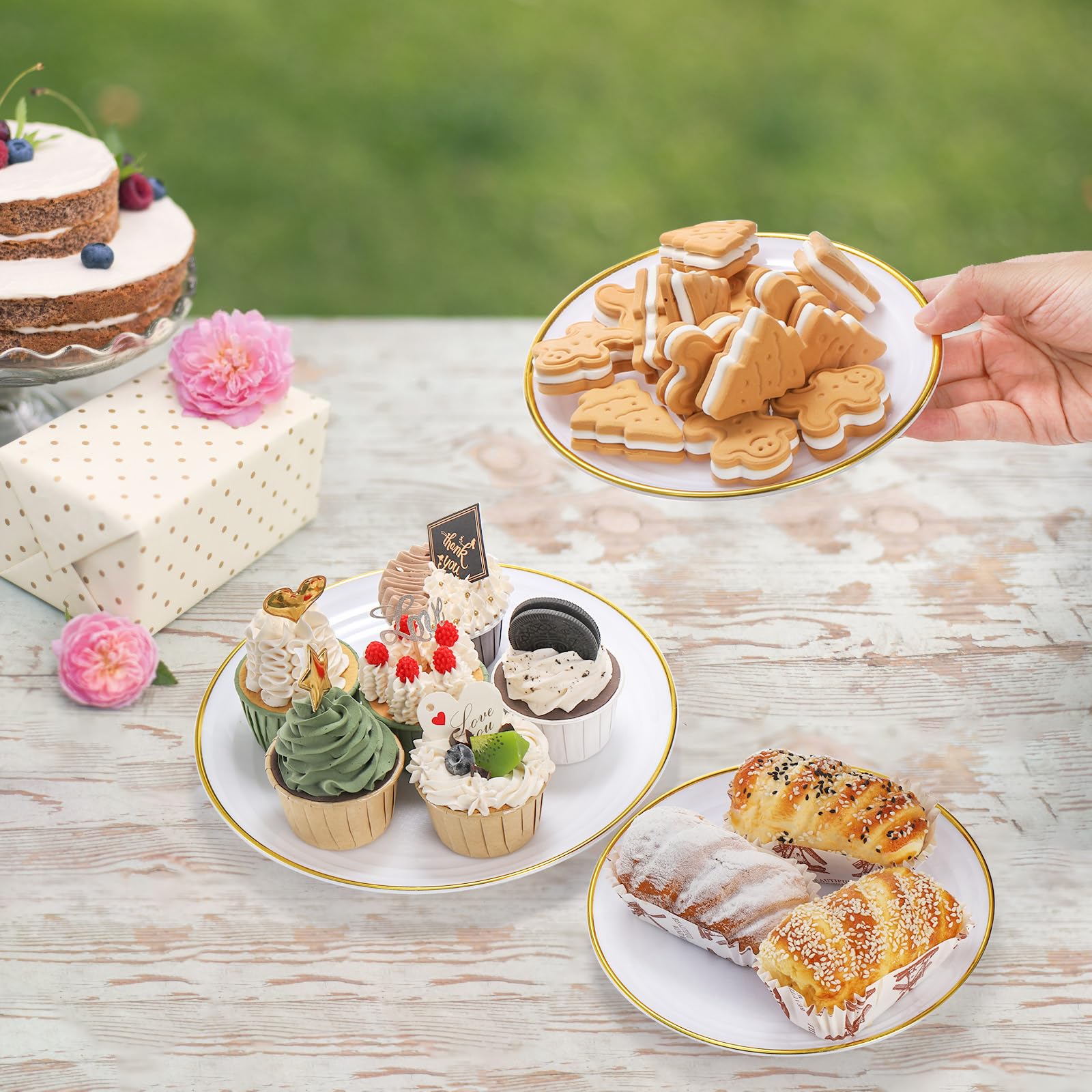 Goaste dessert tiered stand doubles as storage for small items after events.