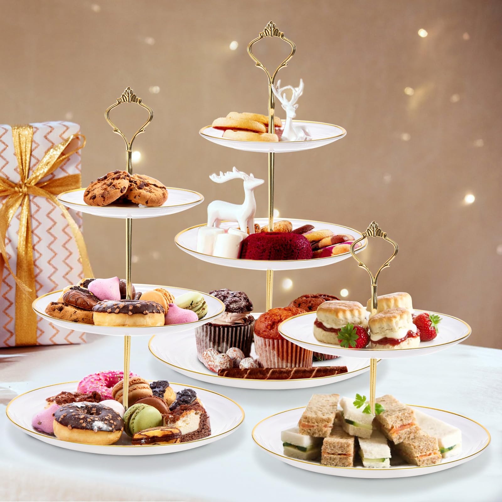 Goaste white 3-tier stand ideal for weddings, baby showers, and parties.