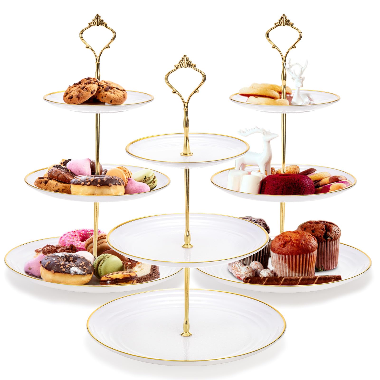 Goaste 3-pack tiered cupcake stand in white, top view for elegant dessert display; perfect for tea parties.