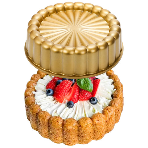 Goaste Charlotte cake pan 9.5 inch with a fluted flower shape for even baking.