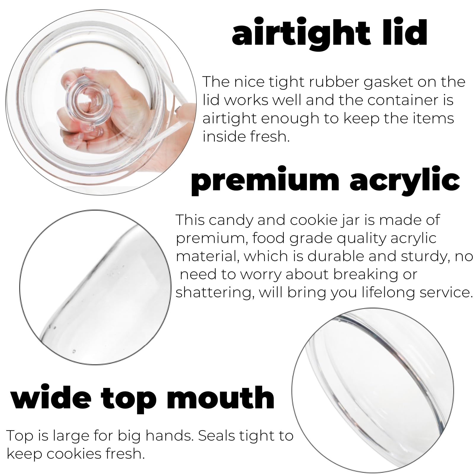 Goaste transparent wide-opening jar for easy filling and access.