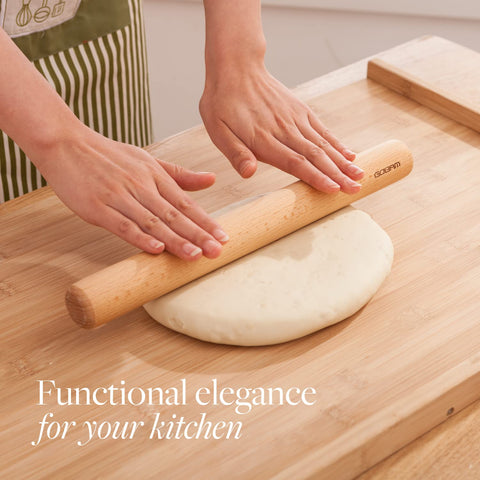 GOBAM rolling pin with smooth surface ideal for pasta, pie crusts, and cookies.