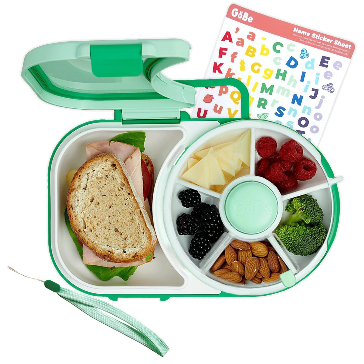 GoBe Kids lunchbox with snack spinner keeps meals organized for school days.