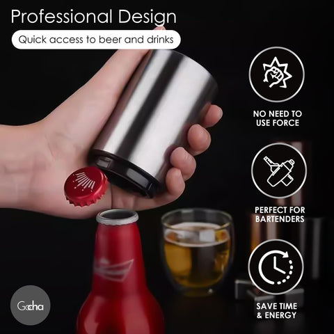Sleek silver GOCHA opener adds a modern touch to home bars.