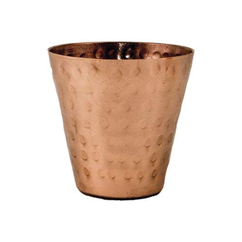 Copper shot glass with clear lacquer coating preserves shine