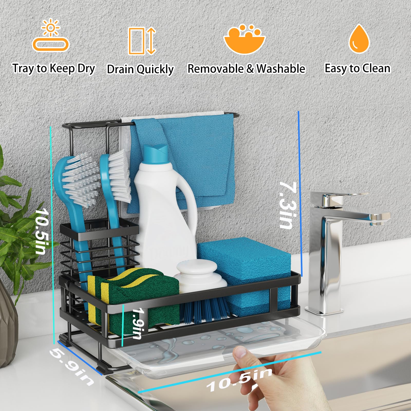 Godboat removable brush holder and dish cloth hanger for sorted cleaning tools