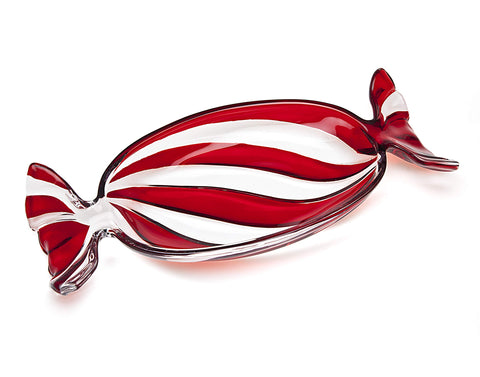 Godinger candy tray in peppermint glass, ideal holiday centerpiece for candy or nuts.