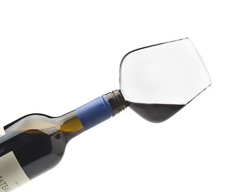 Godinger ChugMate in use, turning wine into a personal glass.