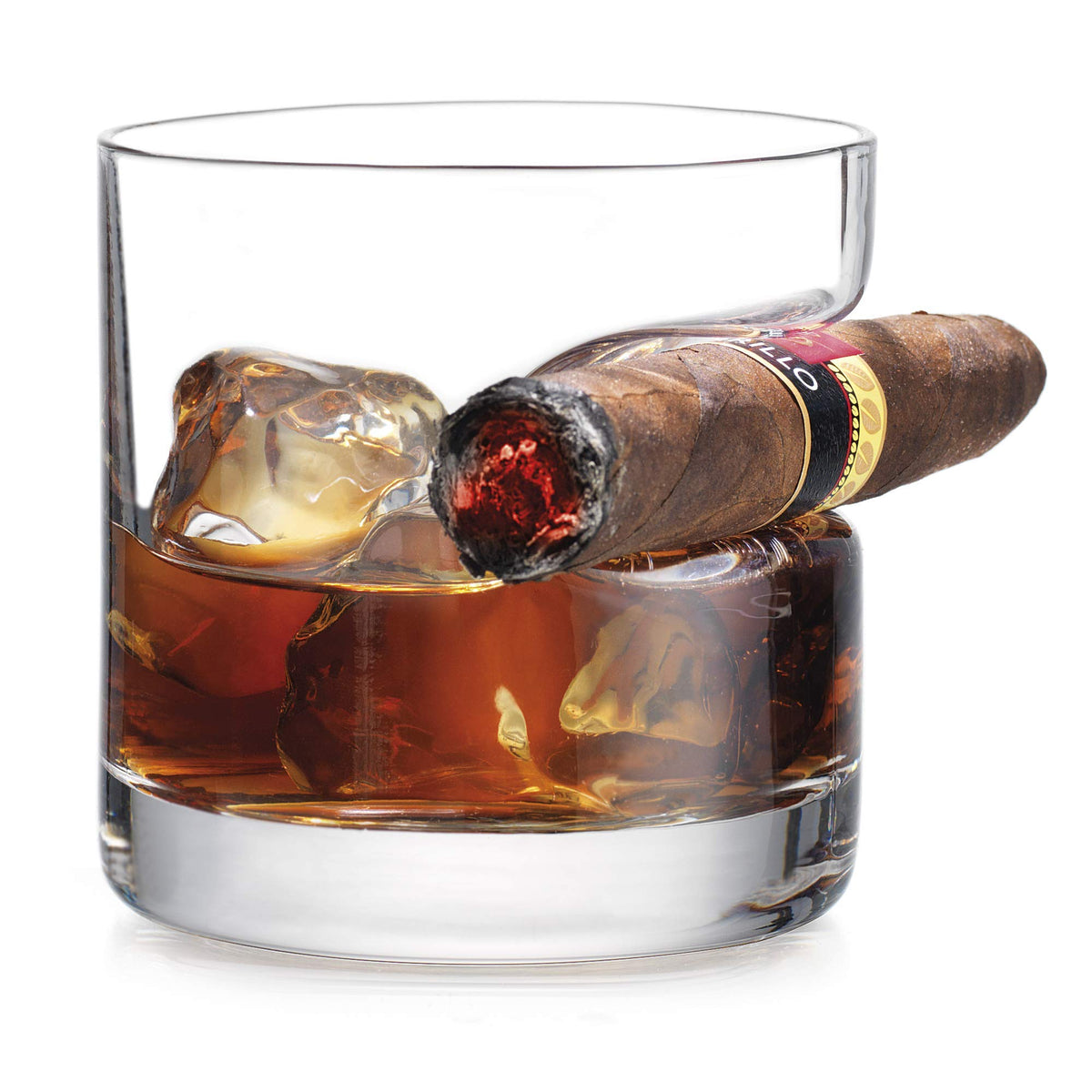 Godinger double old fashioned glass with indented cigar rest for elegant sipping and cigar pairing.