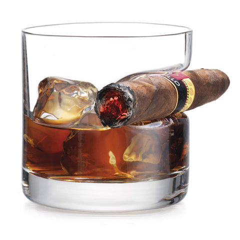 Godinger double old fashioned glass with indented cigar rest for elegant sipping and cigar pairing.
