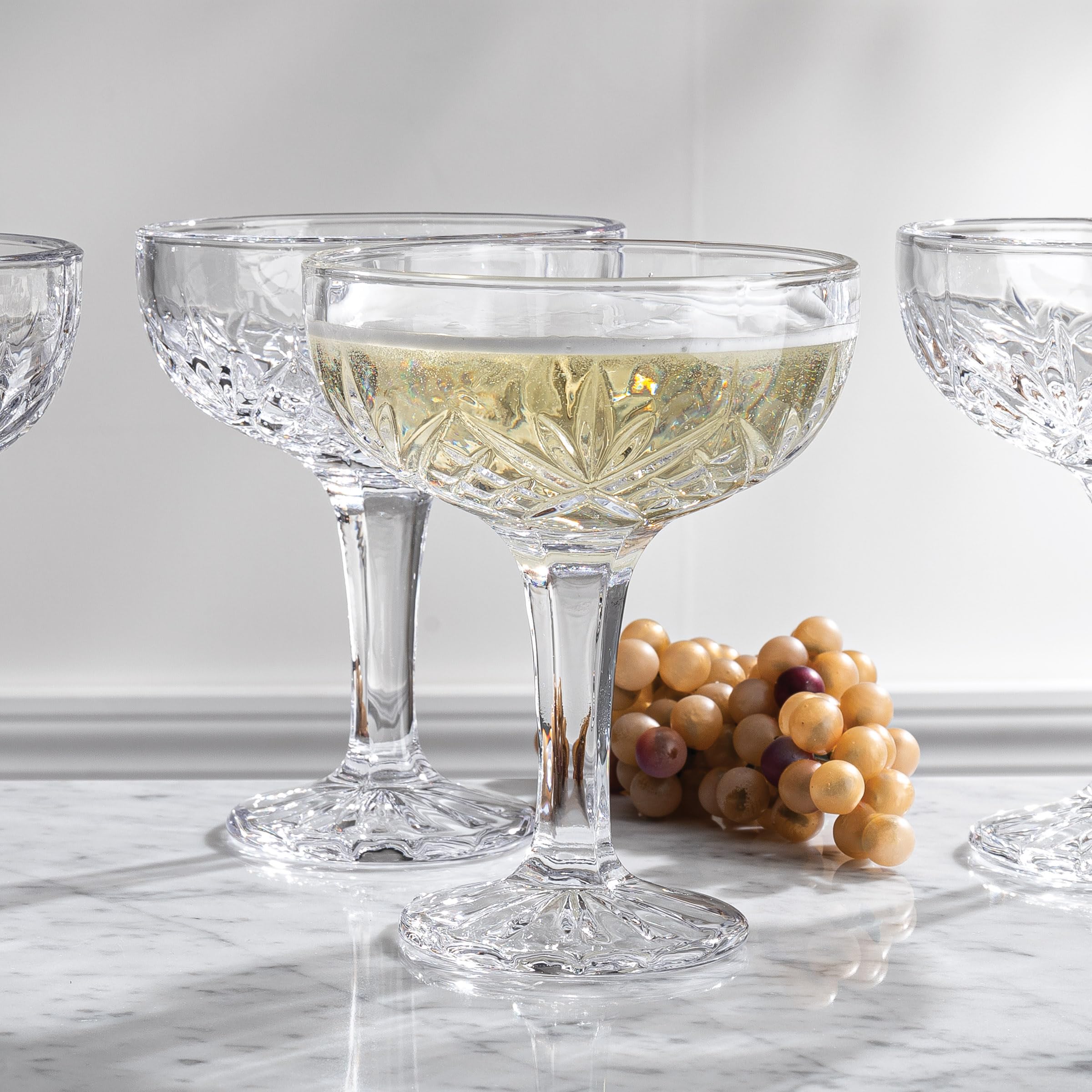 Godinger Dublin champagne glasses stem detail highlights craftsmanship.