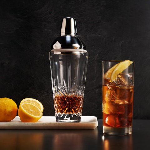 Godinger Dublin crystal martini shaker side view highlights refined silhouette