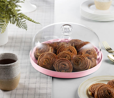Godinger galvanized serving tray supports cake and treats stylishly.