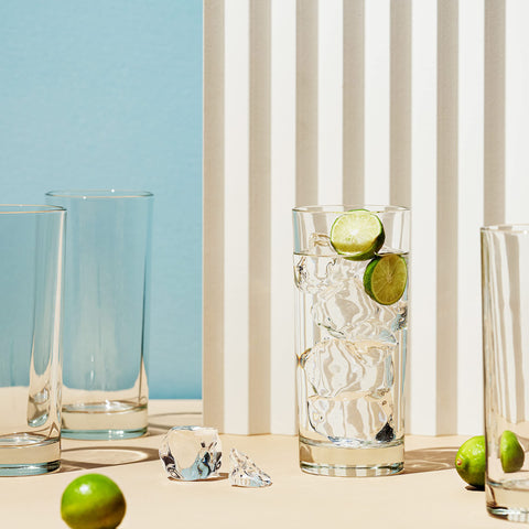 Godinger glass with thick base for enhanced stability and grip.