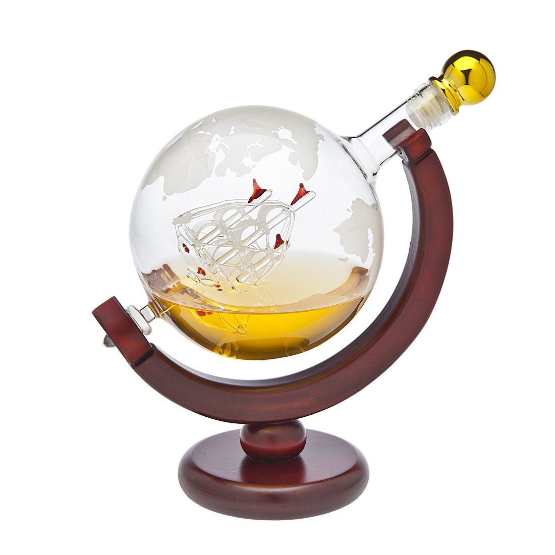 Godinger whiskey decanter globe with ship-in-bottle etching, ideal for stylish entertaining.