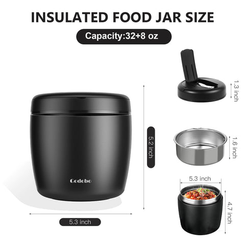 Godobo Thermo folding spoon tucked in lid for convenient use.