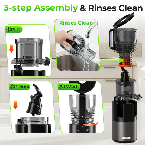 Godspeeds juicer demonstrates high juice yield via slow-masticating auger.
