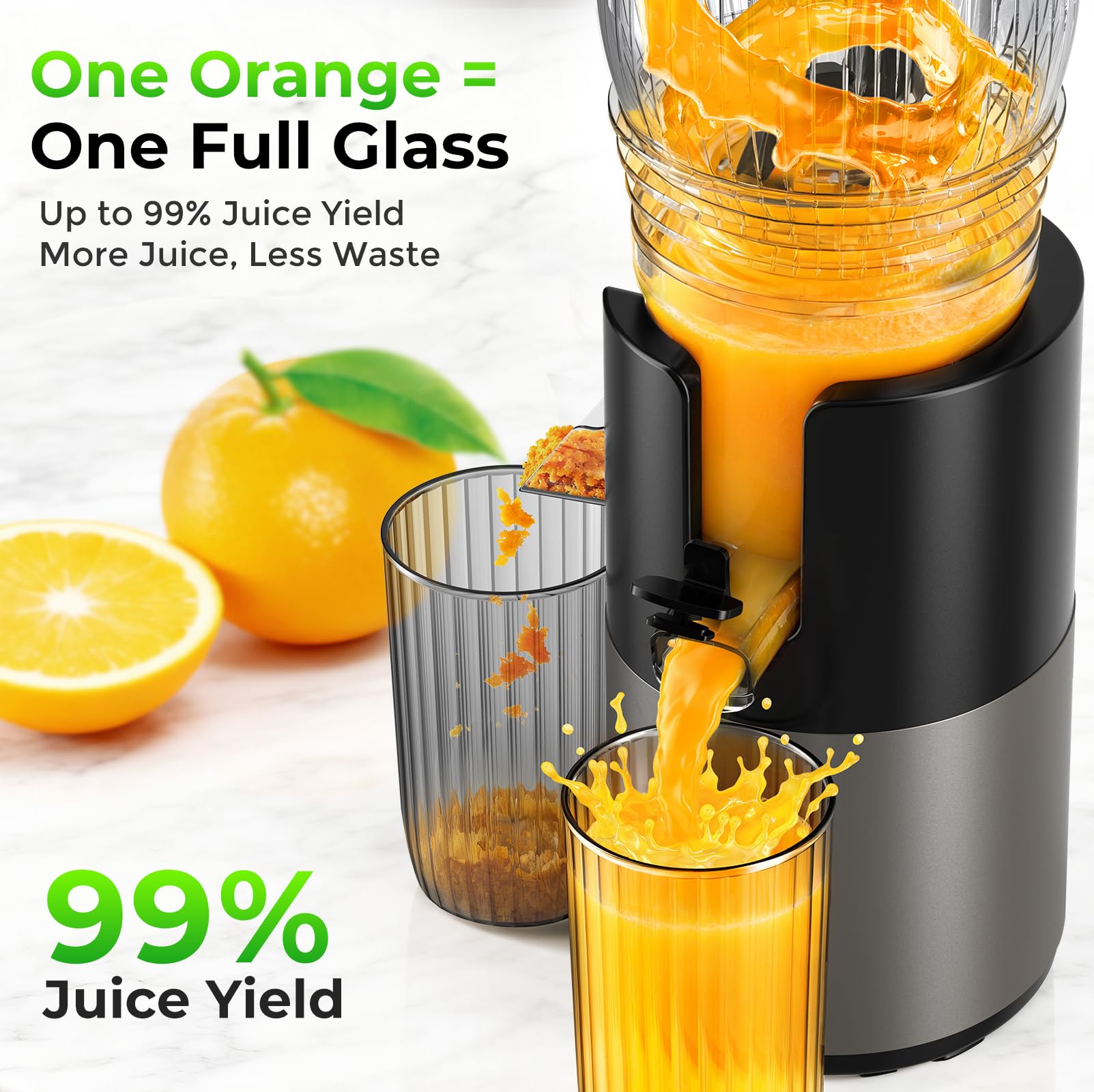 Godspeeds juicer reverse function unclogs pulp during juicing.