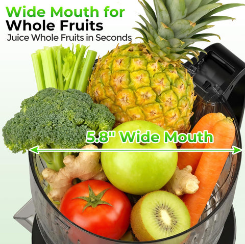 Godspeeds juicer with whole fruit in feed chute, ready to juice.