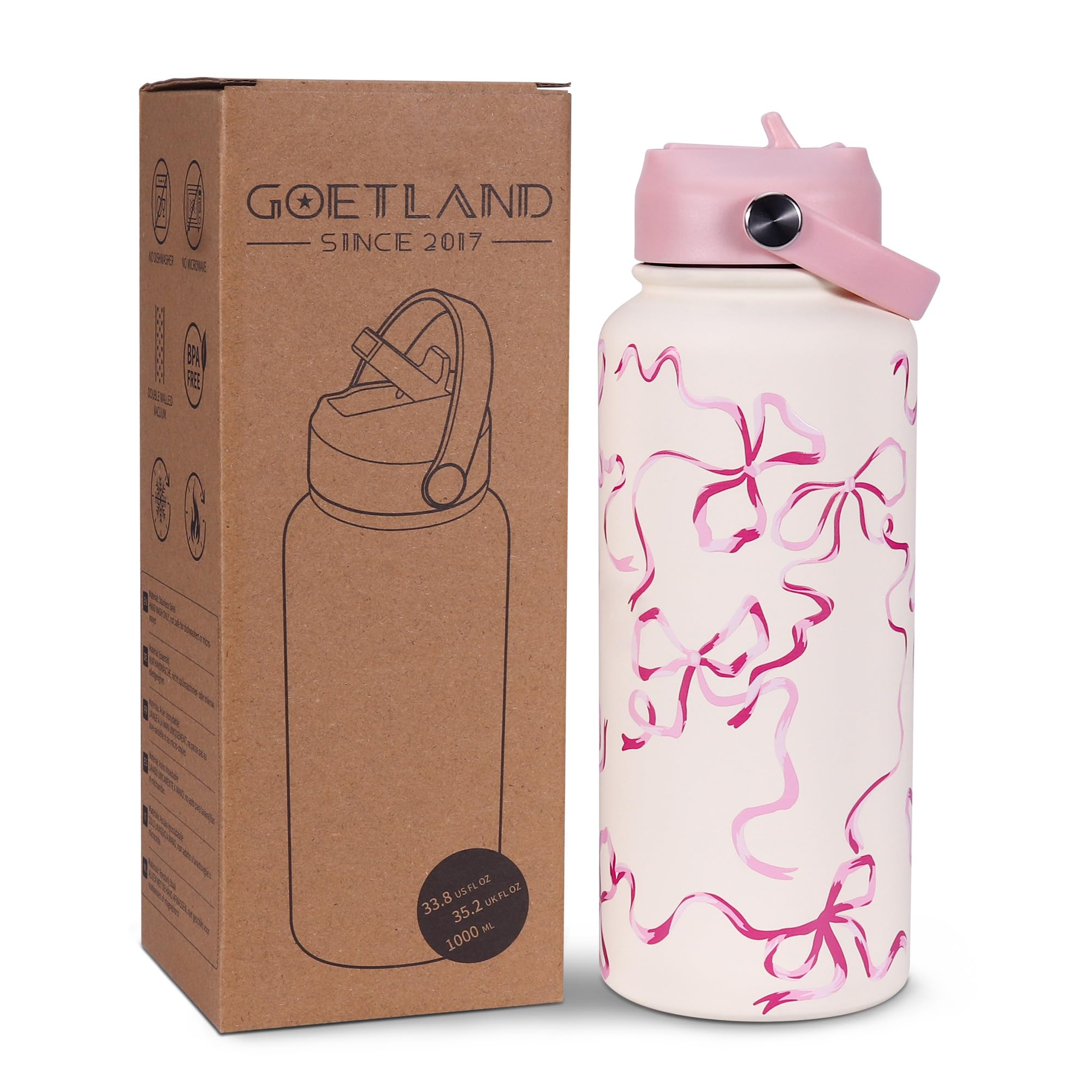 Goetland Ribbon Bottle pink pattern close-up for stylish daily hydration