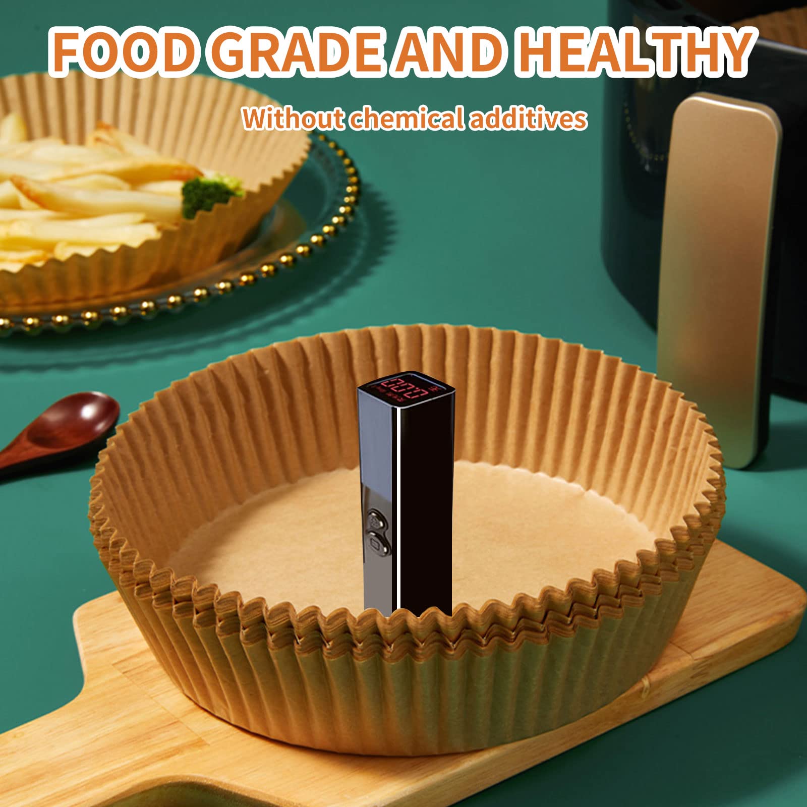 GOFFUGT disposable paper liner protects fryer and prevents sticking.